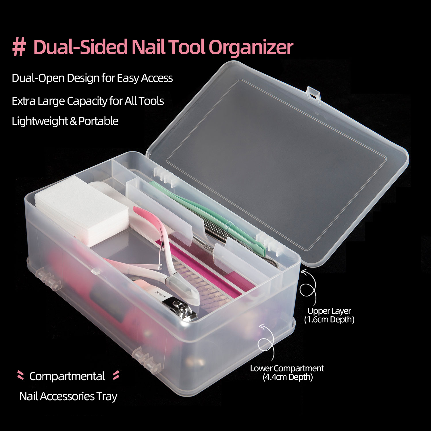 Nail Art Sch - Dual-Open 2-Tier Super Kapazität PP Aufbewahrungsbox