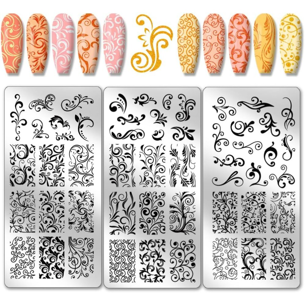 Nail Art Inspo - 3 Stück Wirbelmuster Nail Art Vorlagen