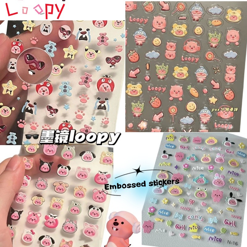 Nail Art Quirky - Loopy 3D-Prägeaufkleber, transparenter DIY-Aufkleber, niedlicher Biber,