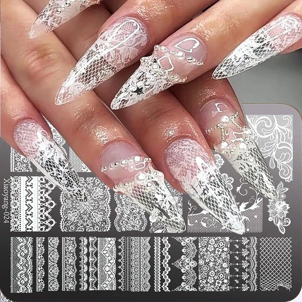 Nail Art Leopard - 14,5*9,5 Spitzen-Metall-Nagelkunst-Stempelschablone mit Blumen- und Schmetterlingsdruck