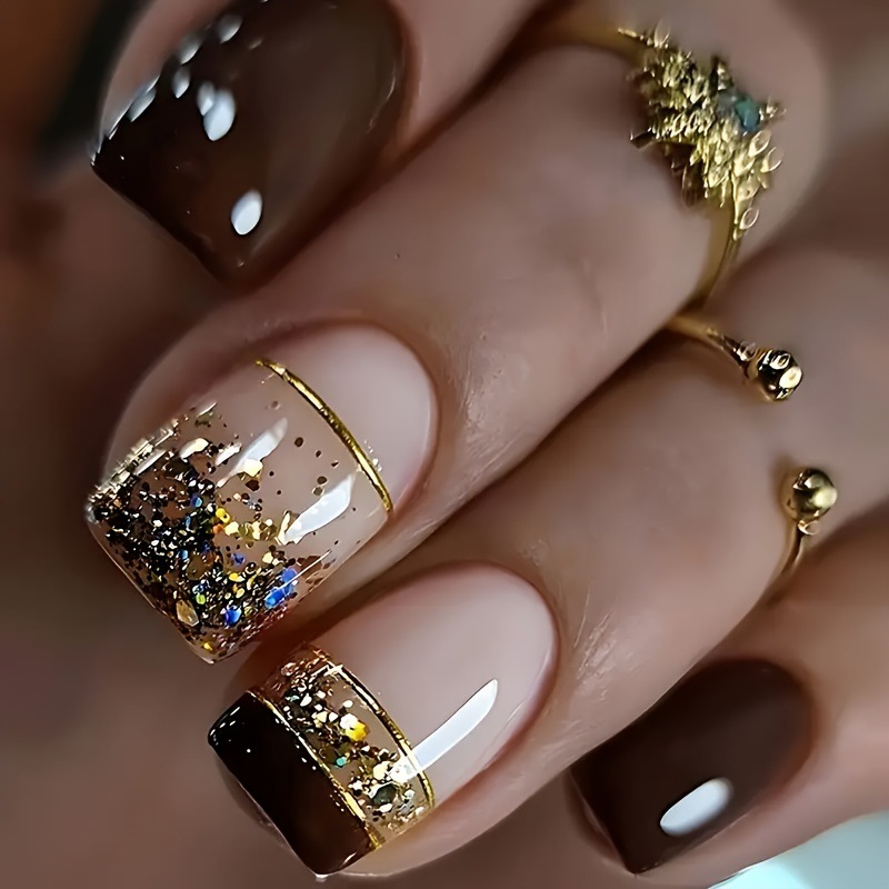 Nail Art Inspo - Kurze, quadratische Kunstnägel für Damen, glänzende