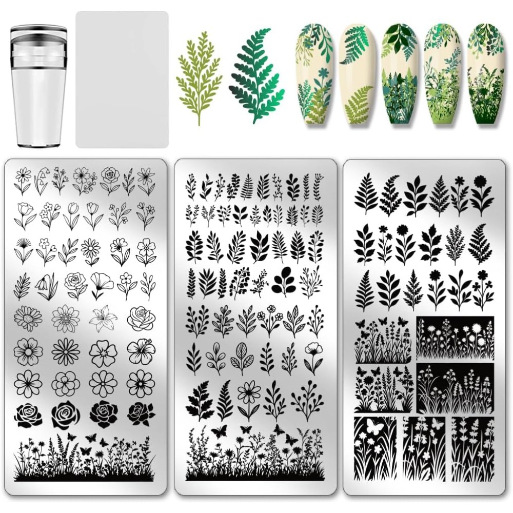 Nail Art Inspo - 3 stücke Blume Blatt Nagel Stempelplatten