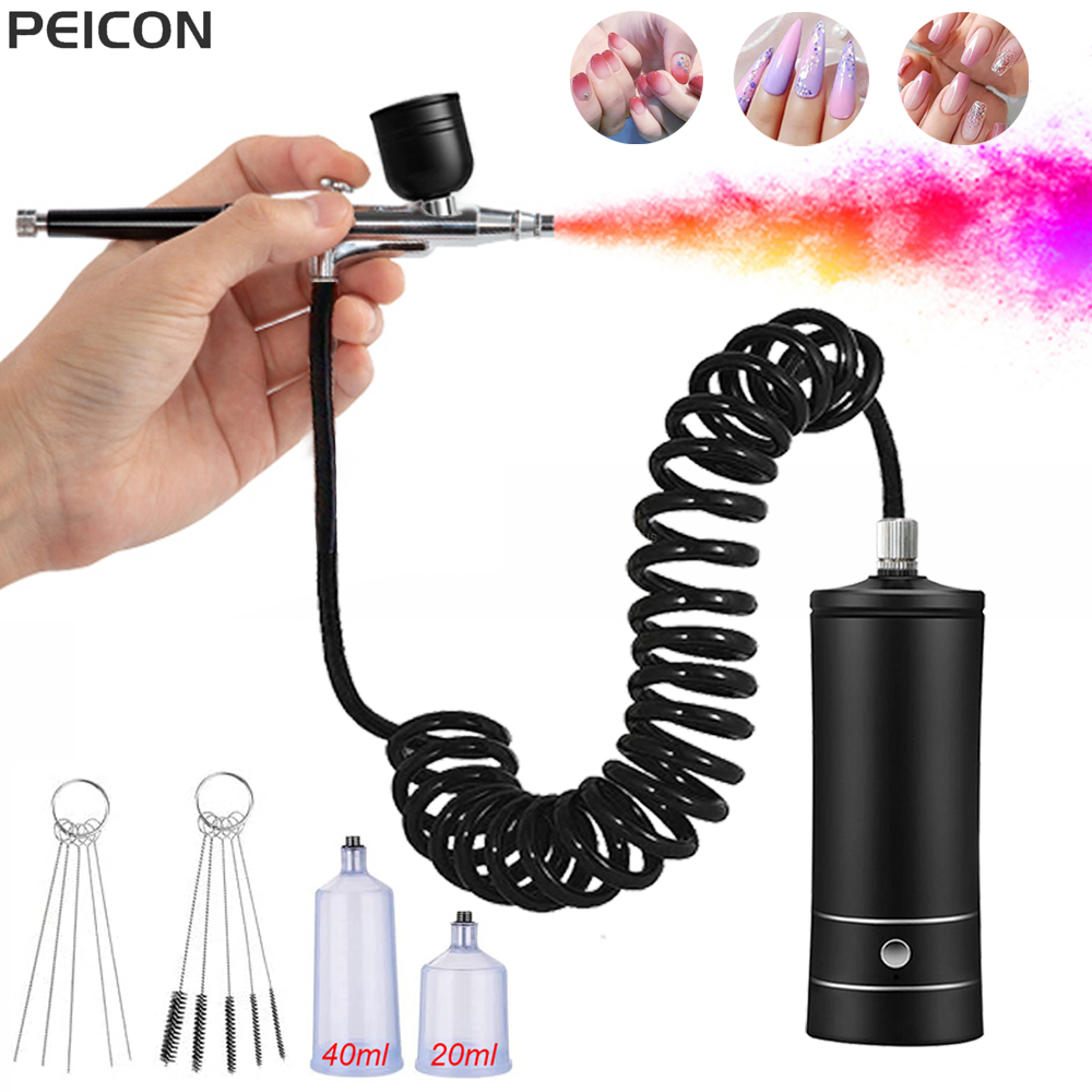Nail Art Sch - Airbrush-Nagel mit Kompressor, tragbare Luftbürste mit